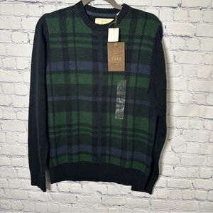 Weatherproof Men's Black and Green Plaid Crewneck Sweater